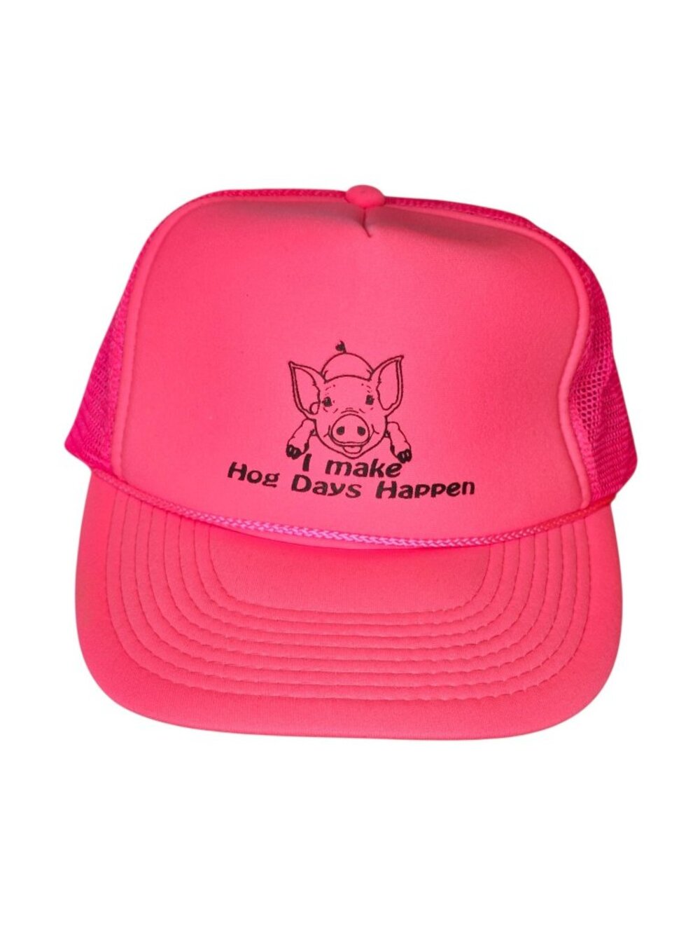 VTG Neon Pink Trucker Rope Hat Mesh Foam Pig Hog Swine Snapback Otto‎ Kewanee IL